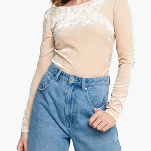 Nude Velvet Long Sleeve Blouse