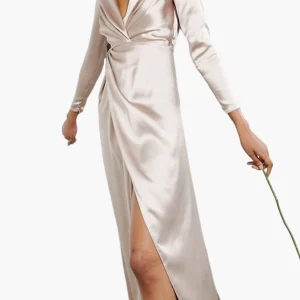 Blush Sadie Pleated Plunge Satin Wrap Dress